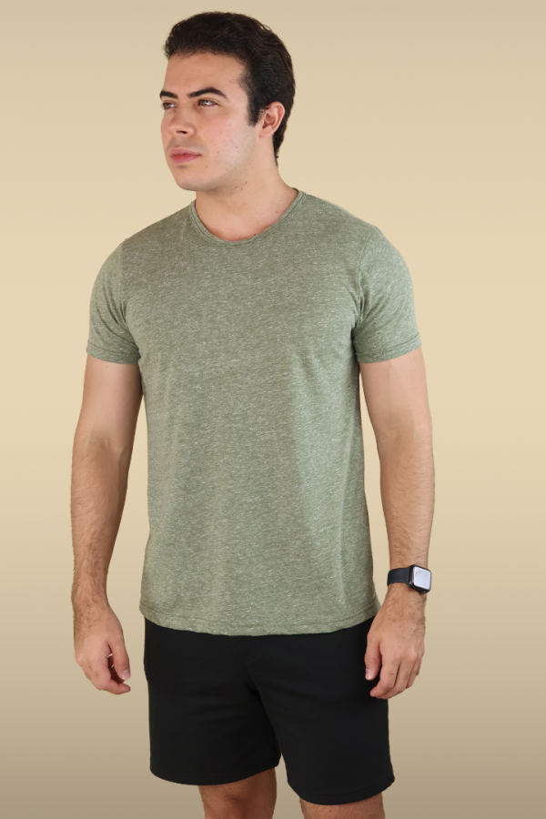 Playera Cuello Redondo Verde Militar Jaspe Cómoda Manga Corta Casual
